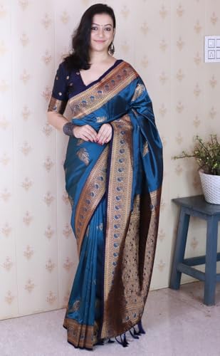 Image of SGF11 Women's Kanjivaram Pure Soft Silk Saree With Blouse Piece