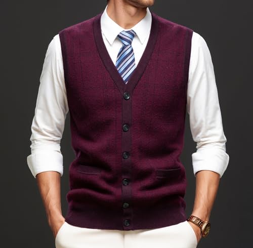 2025 Winter Men's Cable Knit Sweater Vest 100% Wool V Neck Button Down Sleeveless Cardigan Vest2