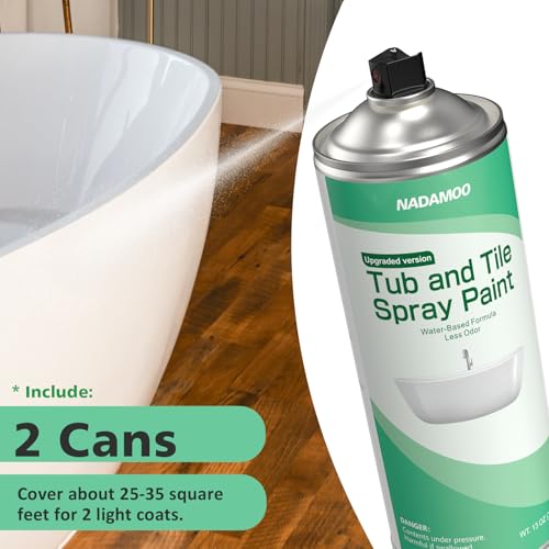 NADAMOO Water-Based Tub and Tile Spray Paint, Less Irritating Odor Aerosol Refinishing Paint for Bathroom Porcelain Bathtub Sink, 2 Cans, Semi-Gloss White — view 6