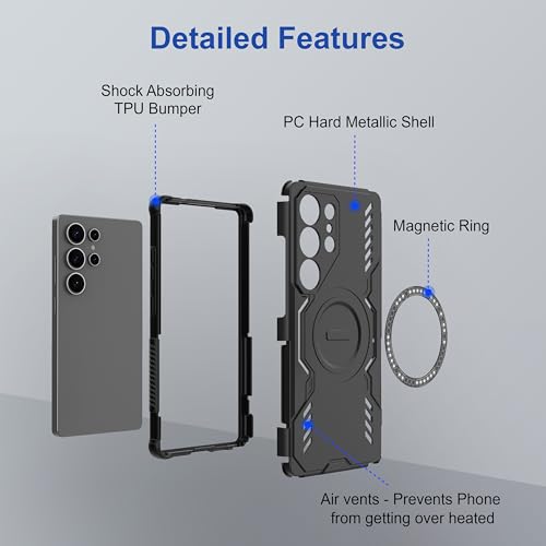 Image of amazon basics Back Case Cover for Samsung Galaxy S26 Ultra 5G | Magnetic Case with Built-in Metal Ring | Supports MagSafe Charger, Wallet & Car Mount | Shockproof Hybrid PC + TPU | Black