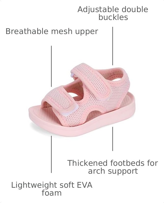 Image of MK MATT KEELY Unisex Kids Summer Slide Sandals Baby Comfort Anti-Slip Open Toe Adjustable Walking Beach Shower Shoes for Boys Girls