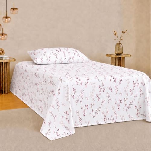 Image of Jaipur Weaves Bedsheet Single Size 100% Pure Cotton Bed Sheet with 1 Pillow Cover, 240 TC Premium Bedding Set, 60x90 inches, Super Soft Cozy (Tulips Pink, Single)