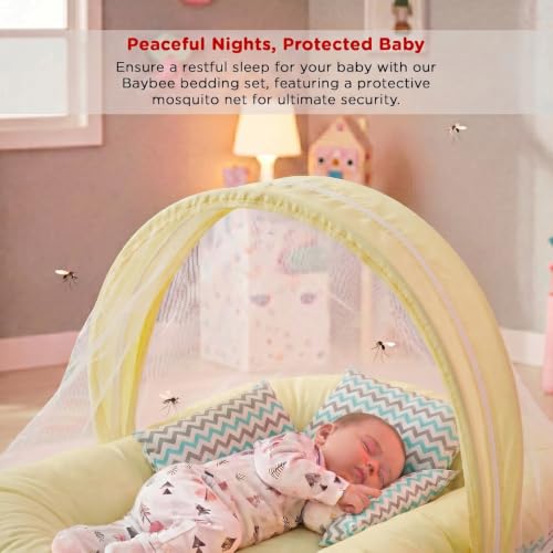 Image of BAYBEE Baby Bedding Set for New Born Baby, Bed Mattress with Mosquito Net & Neck Pillow, Sleeping Nest Travel, Infant Toddler Bed Set Gifts for Baby Boy Girl 0-6 Months (Green)