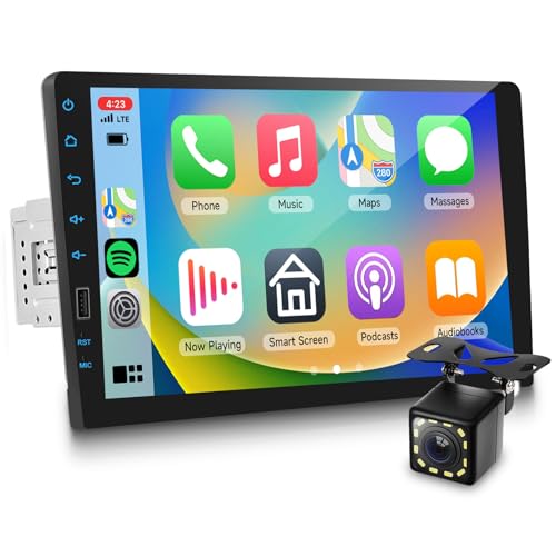 Single DIN Wireless CarPlay & Android Auto IPS Touchscreen Stereo Upriding 9-Inch Bluetooth AM/FM Radio with Backup Camera Steering Wheel Control EQ USB