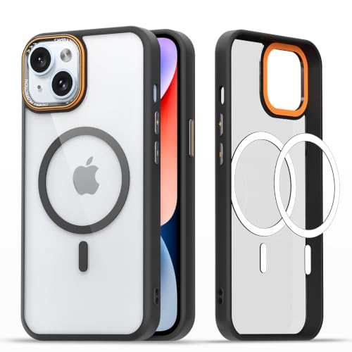 Image of Pikkme Back Cover for iPhone 14 | Shockproof | Mag-Safe Compatible | Hard Transparent Back | Premium Raised Camera Protection | Bumper Case (Black Mag-Safe)