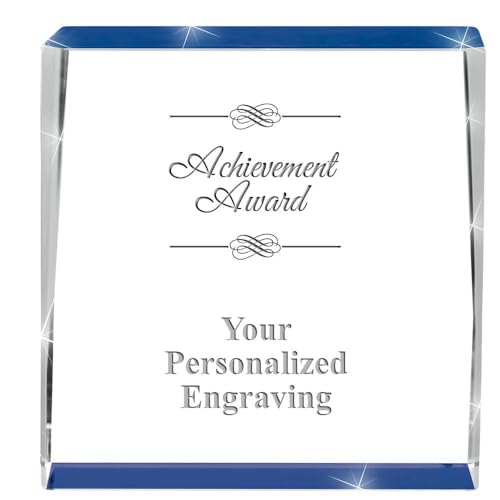 Crown Awards Customizable Crystal Trophy, 3" Engraved Achievement Blue Spotlight Crystal Award