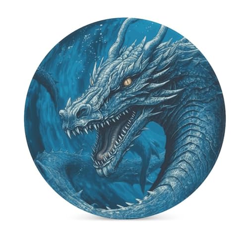Dessous de verre en céramique absorbante motif dragon bleu x6 - 4