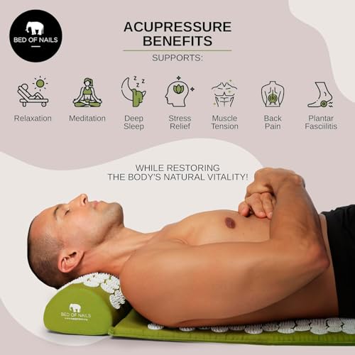 BED OF NAILS Original Acupressure Mat — Acupuncture Mat with 8,820 Massage Mat Nails for Wellness, Increased Vitality, Back Pain Relief, Relaxation, 74 x 41 x 2 cm, Carry Bag, Green - Image 6