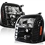 Spec-D Tuning Halo LED Black Projector Headlights Compatible with 2007-2014 GMC Yukon, 2007-2014 GMC Yukon XL 1500 2500 Left + Right Pair Headlamps Assembly