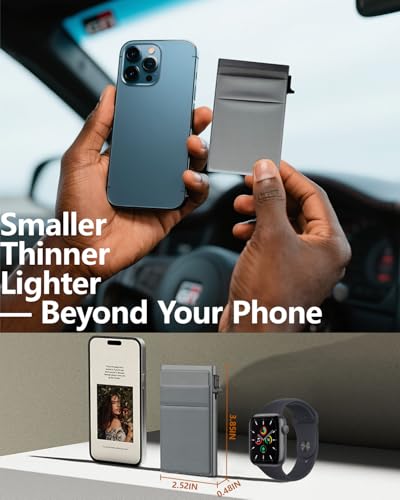 Slim mens metal wallet,RFID Blocking, Minimalist Pop Up Card Holder, Elastic Pocket for Business Card Cash and Coins(gray)4