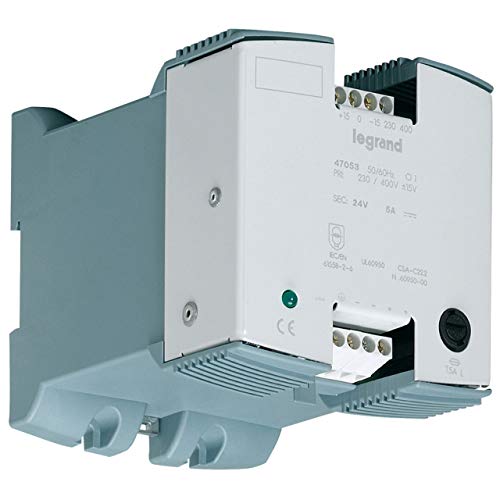 Legrand 047053 Alimentation Redressée non Filtrée Monophasée Entrée 230V à 400V et Sortie 24V Redressé, 120W, 5A