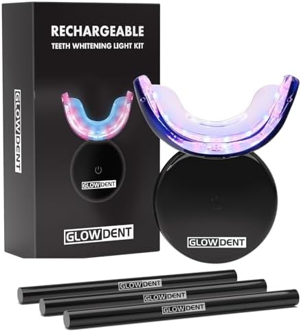 GLOWDENT Teeth Whitening LED Kit with Gel Pen, Teeth Whitener Mouthpiece Wireless, 16 Minute Treatment, Enamel/Sensitivity Free, Remove Stains from Coffee,Wine,Tobacco,Soda,Food, Black