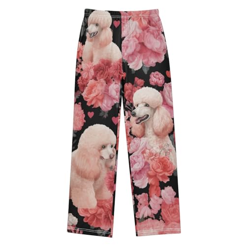 ZZXXB Poodle Rose Flowers Boys Long Pants Soft Trousers Elastic Waist Kids Lounge Bottoms with Pockets S-XL