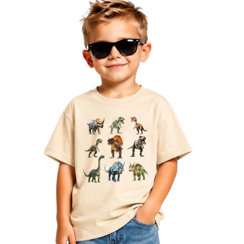 Image of Dinosaur Shirt for Kids Boys Girls Funny Toddler Dino Short Sleeve Graphic Cotton Tee Top 2-7T