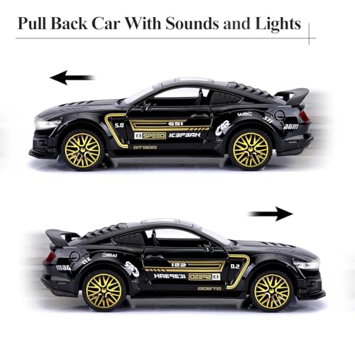 Image of Invite Enterprise 1:32 Mustang GT500 Toy Car Metal Pull Back Diecast Car with Openable Door and Sound Light, Gifts Toys for Kids【 Black 】