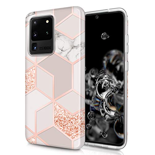 Galaxy S20 Ultra Caso Bling Glitter Sparkle Marmo Design Trasparente Bumper Lucido Custodia Cover Per Samsung S20 5G - 6.9 pollici rosa silicone tpu oro