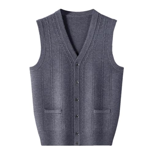 Men's Cashmere Sweater Vest Large Size Sleeveless V Neck Button Down Loose Knitted Cardigan Vest