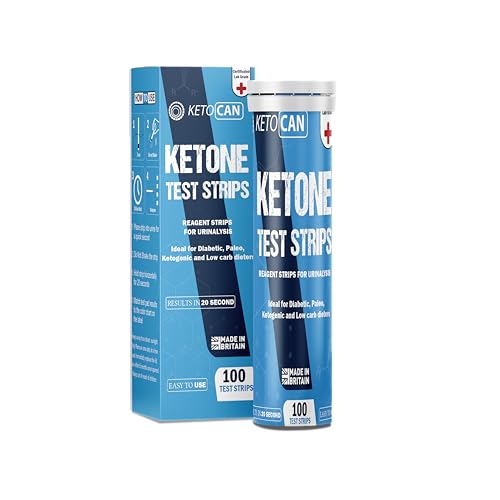 Keto CAN - Tiras de prueba de cetona, 100 tiras de prueba, fabricadas en el Reino Unido, tubo de aluminio, certificado IVD, grado de laboratorio, tiras reactivas para análisis de orina