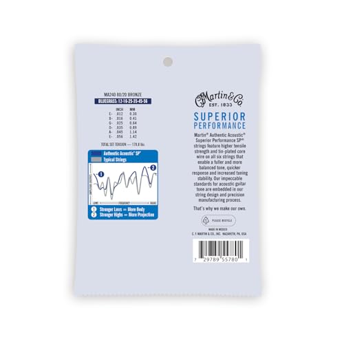 Image of Martin Authentic Acoustic Guitar Strings, Superior Performance Bluegrass 12-56, 80 /20 Bronze