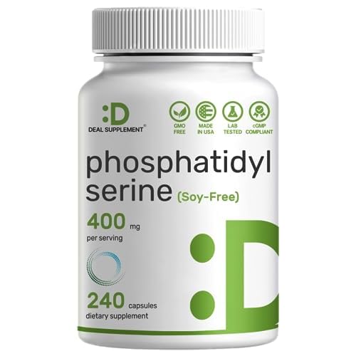 Phosphatidylserine Supplement, 400mg Serving, 240 Capsules – Soy Free Sunflower Lecithin Source