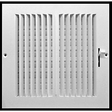 HVAC Premium 8" X 8" 2-Way-Vertical AIR Supply Grille - Vent Cover & Diffuser - Flat Stamped Face - White [Outer Dimensions: 9.75" w X 9.75" h] Cover