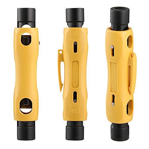 Solsop Coax Cable Crimper Coaxial Rg6 Compression Tool Kit with 20PCS F RG6 Connectors, Double Ended Coax Stripper for RG7/11 and RG59/6/6Q