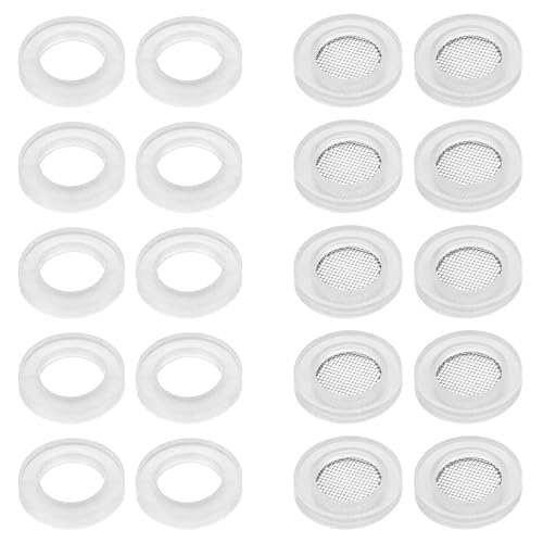 Mabor 20Pcs Rubber Washer for Shower Head, Stainless Steel Mesh Seal Ring Gasket, 2 Types Faucet Washers Plumbing O-Ring Set for Water Hose Connecting, White