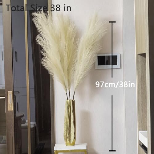Image of 38 inch 10 Stems Faux Pampas Grass Decor Tall Beige Pampas Grass for Floor Vase