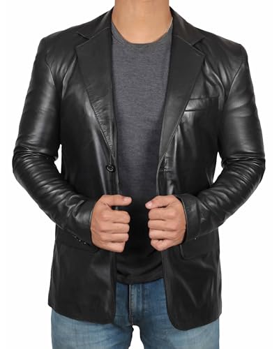 Image of Blingsoul Mens Leather Blazer Jacket - Real Lambskin Sport Coat with Notch Lapel Collar