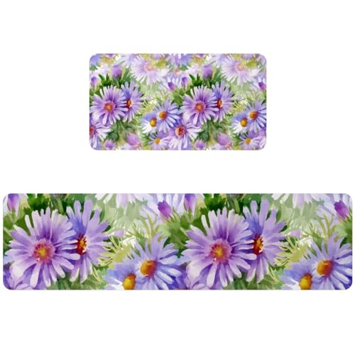 Tapete de cocina para pasillo y cuarto de lavado con flores florecientes 2