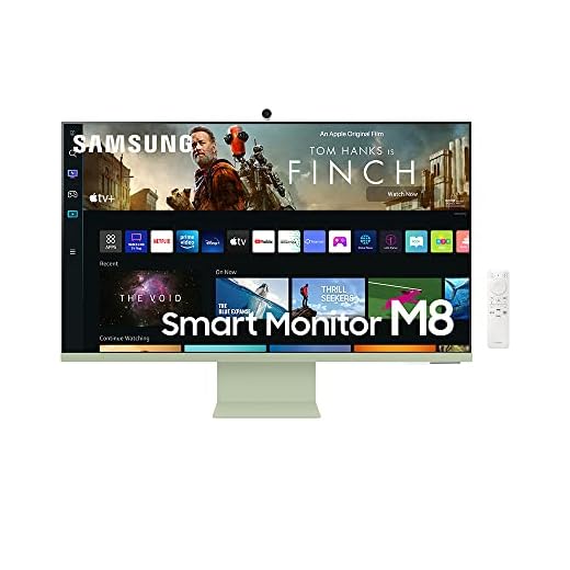 SAMSUNG M8 Series 32-Inch 4K UHD Smart Monitor & Streaming TV with Slim-fit Webcam for PC-Less Experience, Netflix, HBO, Prime VOD, & More, Apple Airplay, WiFi, BT, Built-in Speakers, 2022, Green