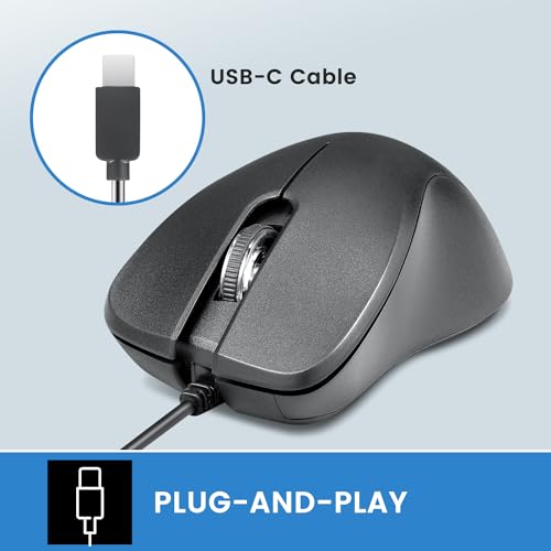 Perixx PERIMICE-221C Kabelgebundene Ergonomische Maus mit USB Typ-C Anschluss - 1,5 Meter Kabel - Optisches 1000 DPI Design - Schwarz – Ansicht 2