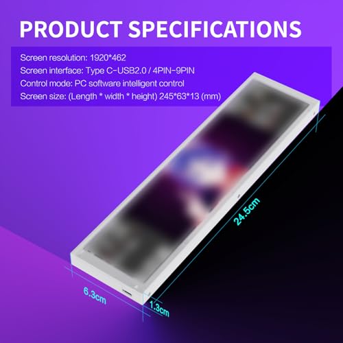 Image of 9.2 inch PC Case Side Screen, Customizable Monitor Display for System Stats and Animated Themes, USB Powered, Supports Wallpaper, GIF and Hardware Monitoring (White)