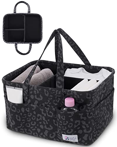 Image of Baby Diaper Caddy Organizer Basket Grey, Baby Caddy for Newborn.-Extra large diaper caddy, Diaper bag storage caddy, Blissful Bump, Charcoal Leopard Print