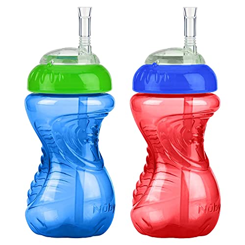 Nuby 2-Pack 10-oz No-Spill Flexi Straw Cup (Red/Blue)