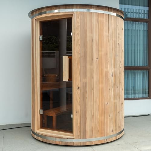 Royal Saunas Hongyuan 4-Person Outdoor Vertical Barrel Sauna, Qualified Cedar Wood Sauna with 6KW...