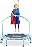 KUSARKO Mini cama elástica para niños con asa plegable y funda acolchada, cama elástica plegable para niños de 3 a 6 años de edad para interiores y exteriores (38 pulgadas)