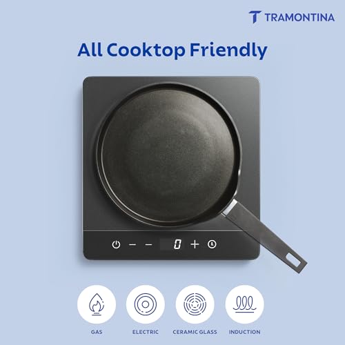 Image of TRAMONTINA Aura Dosa Tawa 30cm | Reinforced Ceramic Non-Stick Cookware | Quick & Even Heating | Low-Oil Cooking | Bakelite Handle | Induction & Gas Compatible | Blueberry