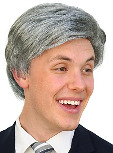TV Show Host Wig Adult Costume Gray Silver Old Man Grandpa Politician Comic Wig Mens Grey Hair Accessory