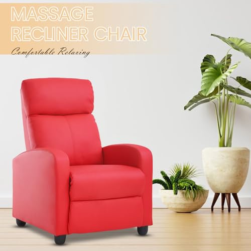 Sillón reclinable PU rojo con masaje y reposapiés miniatura 3