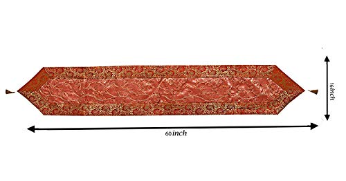Image of Ari Zari Embroidery Table Runner for ining Table 6 Seater 72IN Indian Satin Traditional Long Runner Up with Tassels Tablecloth for Room & Runner (Peach)