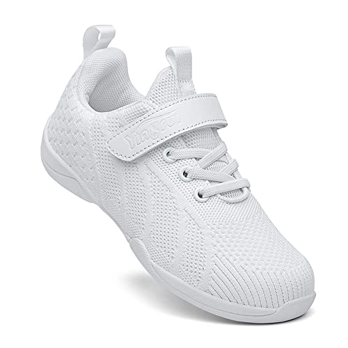 Girls White Cheerleading Shoes Youth Sneakers Breathable Knit Athletic Sport Training Tennis Competition Kids Walking Running Shoes