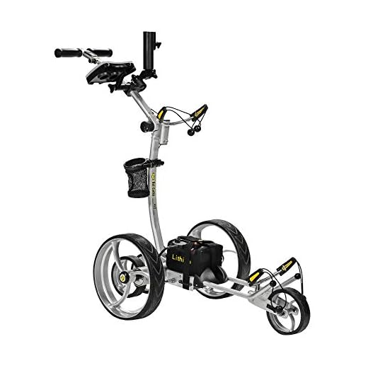 BATCADDY X8R Lithium Battery Powered Golf Push Cart w/Remote, Dual Motor, 9-Speeds and Reverse, Cruise Control, Anti-Tip Wheels, and Downhill Control, Titanium Silver