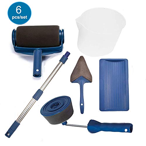 Rodillo para pintura con depósito profesional, rodillos de pintura multifunción con Manija Extensible,6 unidades/juego de rodillos para pintura para Hogares, Escuelas y Oficinas bricolaje