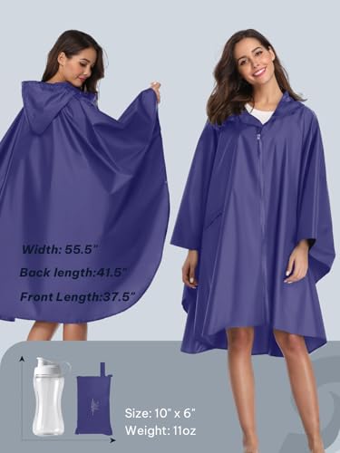 Image of SaphiRose Adult Rain Poncho Waterproof Hooded Zipper Raincoat with Pockets | OEKO-TEX Certified 100% Polyester, Lightweight Packable Storage Pouch, Heat-Sealed Seams, Quick-Dry for Outdoor Hiking