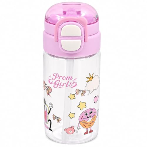ECVV Kids Water Bottle 500ml Leakproof Drinking Bottle with One-Touch Flip Lid & Carry Handle BPA-Free Reusable for School Travel Outdoor Activities and Daily Hydration Cute Cartoon Space Design