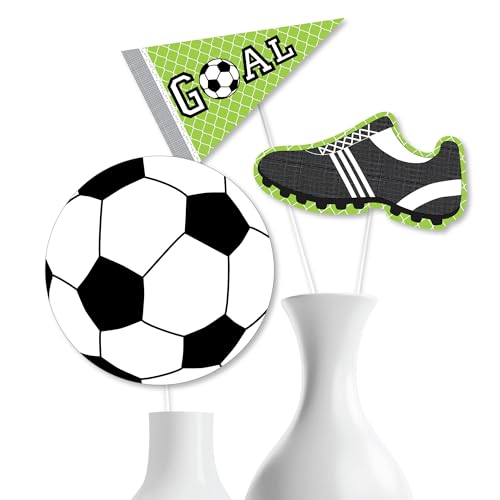 Big Dot of Happiness Soccer Party Centerpiece Decorations - 15-Piece Table Toppers Set, Sports Theme Baby Shower Birthday Party Decor, Soccer Ball Cleats Banner Design, Multi-Purpose DIY Celebration