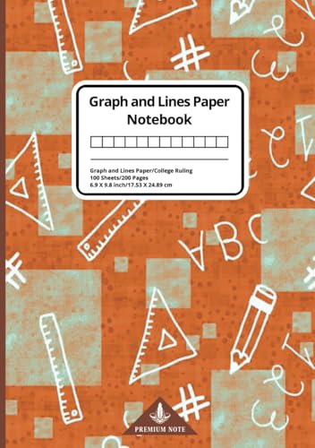 Orange - Graph and Lines Composition Notebook - For College Students and Schoolteachers | Paperback | College Ruled 6.9X9.8 Inch