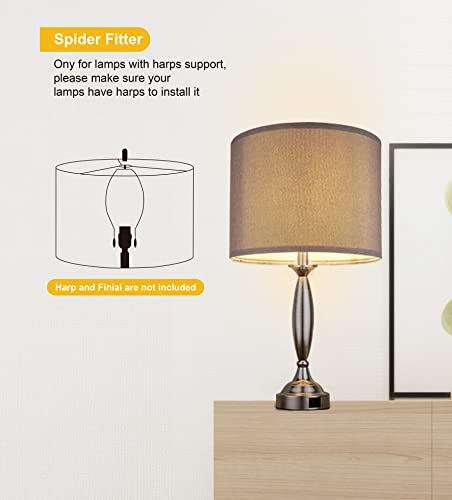 Ruiever Drum Lampshades Set Of 2, Natural Linen Lampshades 13" X 13" X 10" High, Easy Assembly Replacement Fabric Lampshades For Table Lamps Floor Lamps, Gary Color Lampshade,Lampshades Spider Fitter #TOP2