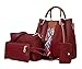 Rullar Women Handbag Set 4 in 1 Top Handle Bag Soft PU Leather Tote Satchel Stitching Shoulder Clutch Bag Purse Wallet Burgundy